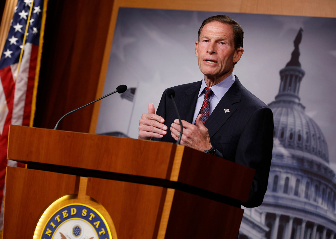 Sen. Richard Blumenthal (D-CT) speaking during a news conference to discuss legislation that would temporarily halt U.S. arms sales to Saudi Arabia at the U.S. Capitol on October 12, 2022.