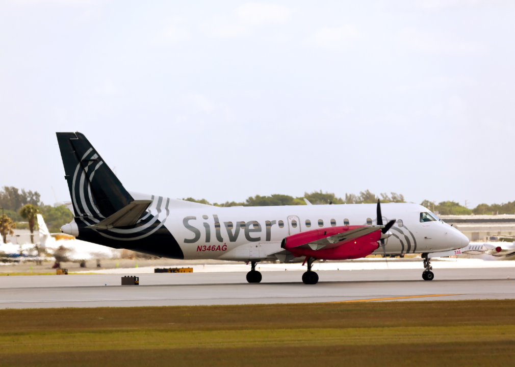 A Silver Airways Saab 340B aircraft at the Fort Lauderdale/Hollywood International Airport