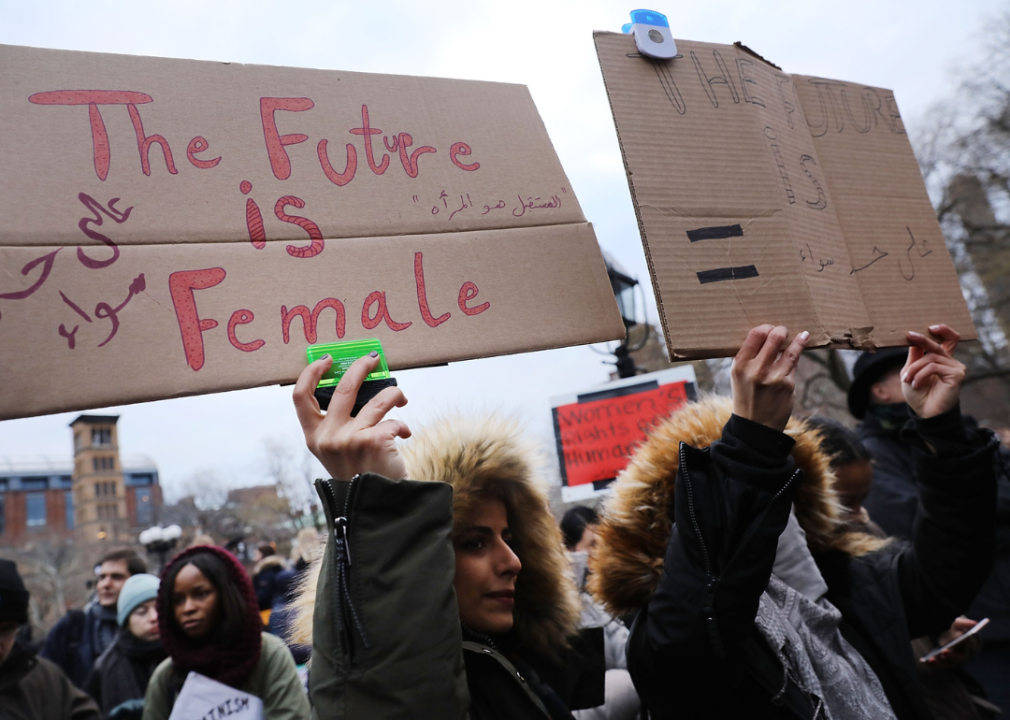 A march in Washington Square Park on International Women's Day