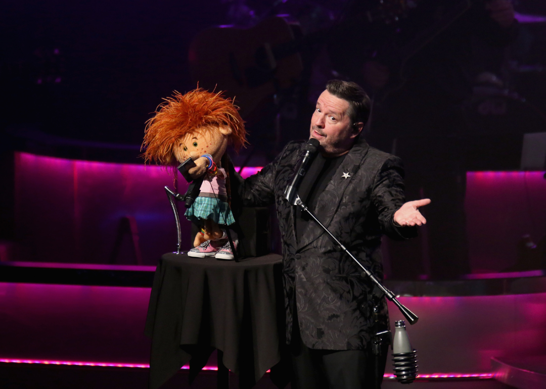 Comic ventriloquist and impressionist Terry Fator performing with his Emma Taylor puppet during his show at The Mirage Hotel & Casino on March 12, 2018, in Las Vegas, Nevada.
