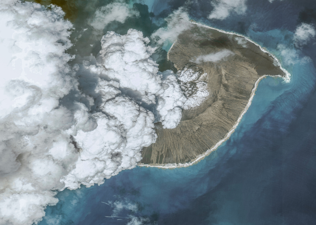 The Hunga Tonga-Hunga Ha'apai volcano on Dec. 24, 2021, before the eruption on Jan. 14, 2022, in Hunga Tonga-Hunga Ha'apai Islands, Tonga.