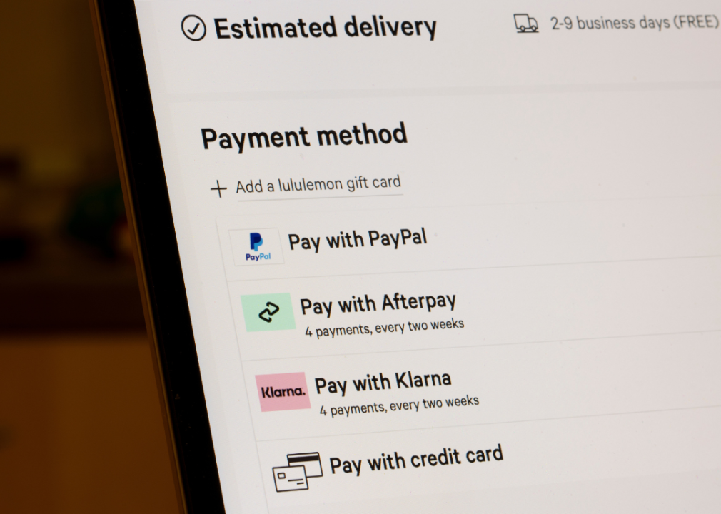 Payment options including PayPal, Afterpay, and Klarna as seen on Lululemon's checkout page