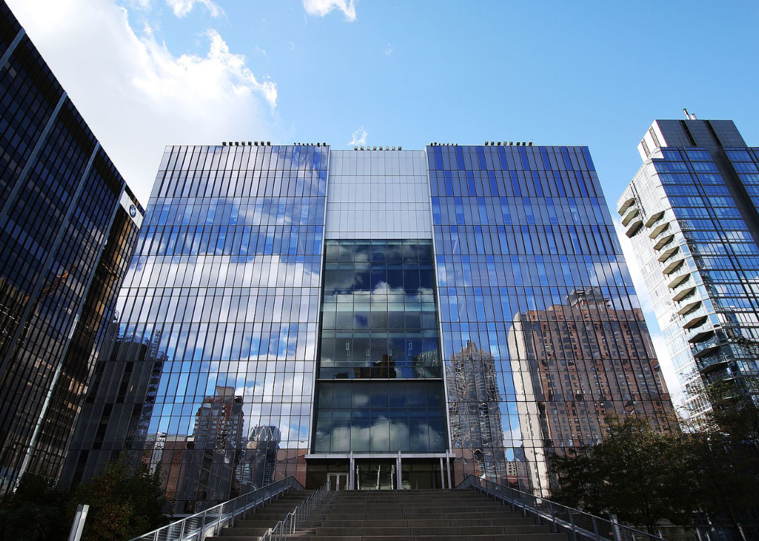 The exterior of John Jay College of Criminal Justice as seen from the plaza.