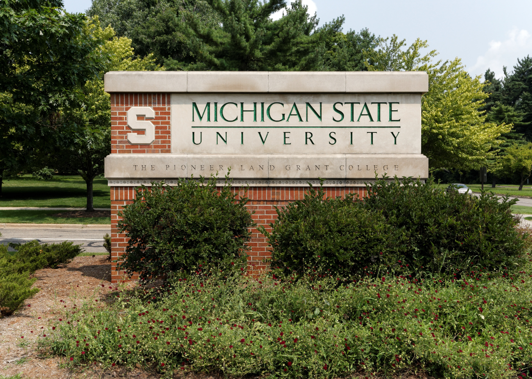 An entrance sign for Michigan State University in East Lansing.