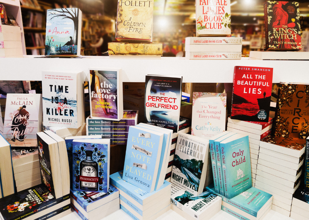 A display of contemporary fiction books.