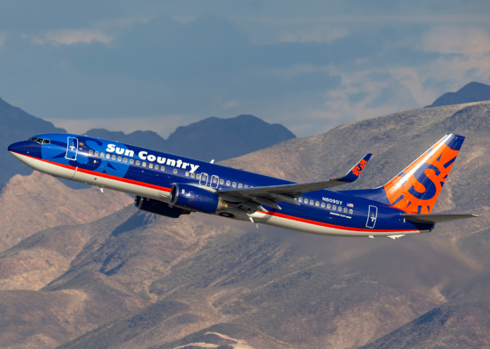 A Sun Country Airlines Boeing 737 airliner taking off from McCarran International Airport in Las Vegas