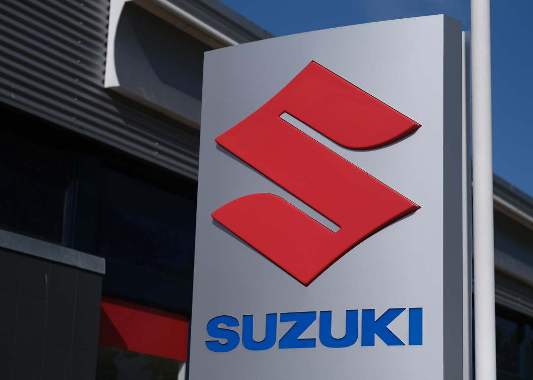 The logo of Japanese car manufacturer Suzuki outside a dealership on April 26, 2020, in Katwijk, Netherlands.