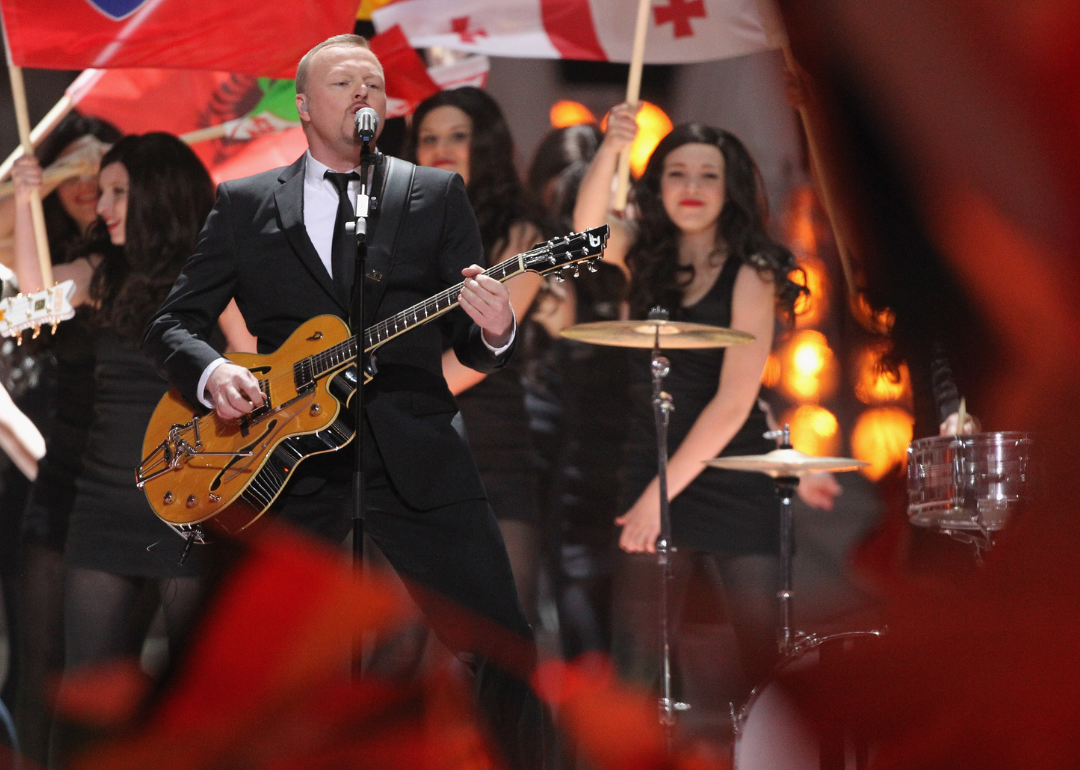 Stefan Raab performing at the grand finale of the Eurovision Song Contest 2011 on May 14, 2011, in Dusseldorf, Germany.