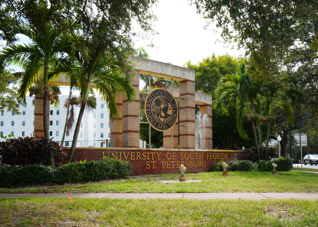 A sign at the entrance of the campus of the University of South Florida - St. Petersburg.
