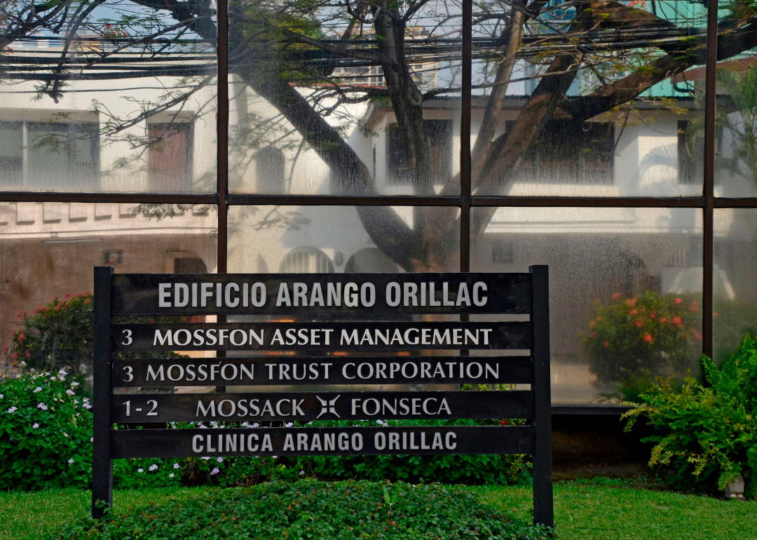 A sign outside Mossack Fonseca's building in Panama City.