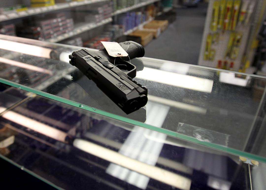 A gun on a glass counter in Northeast Trading Co.