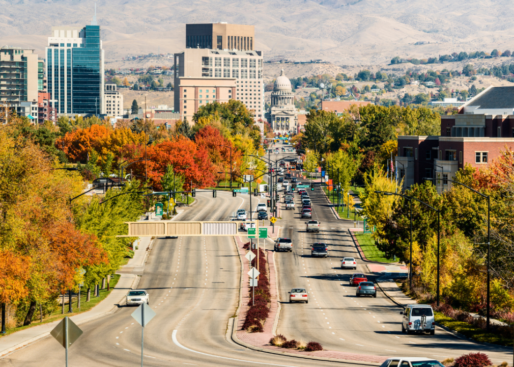 Cars driving down Capitol Boulevard in Boise.