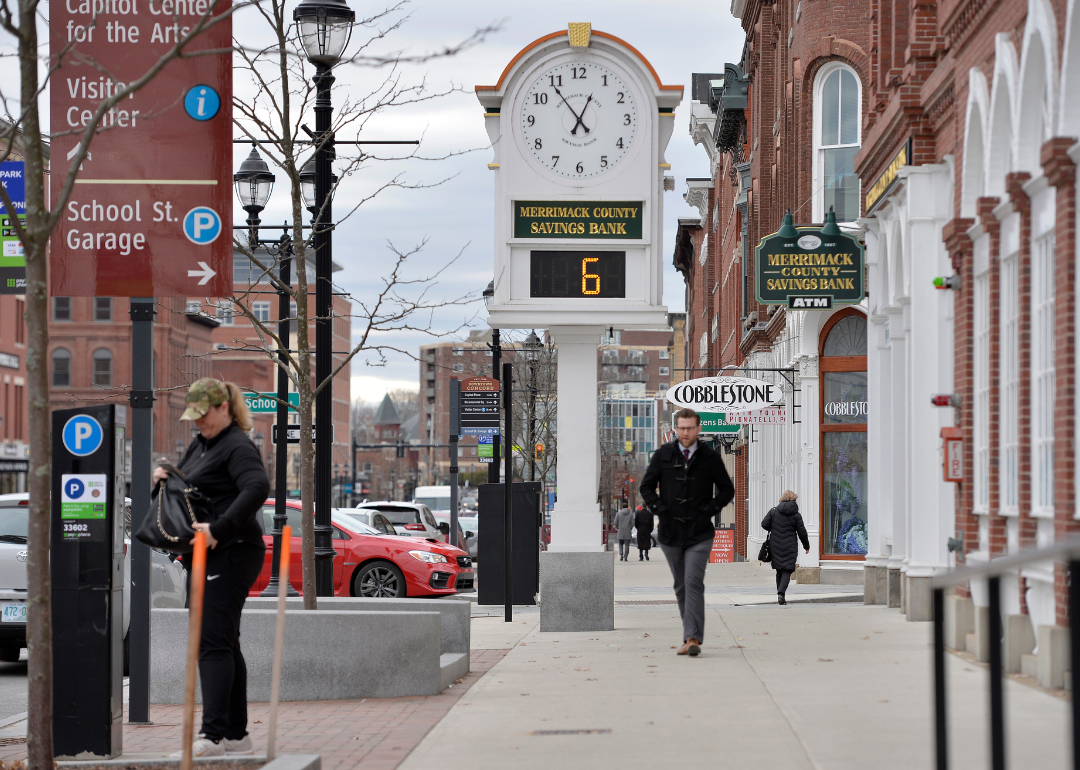 People walking down Main Street in Concord, New Hampshire.