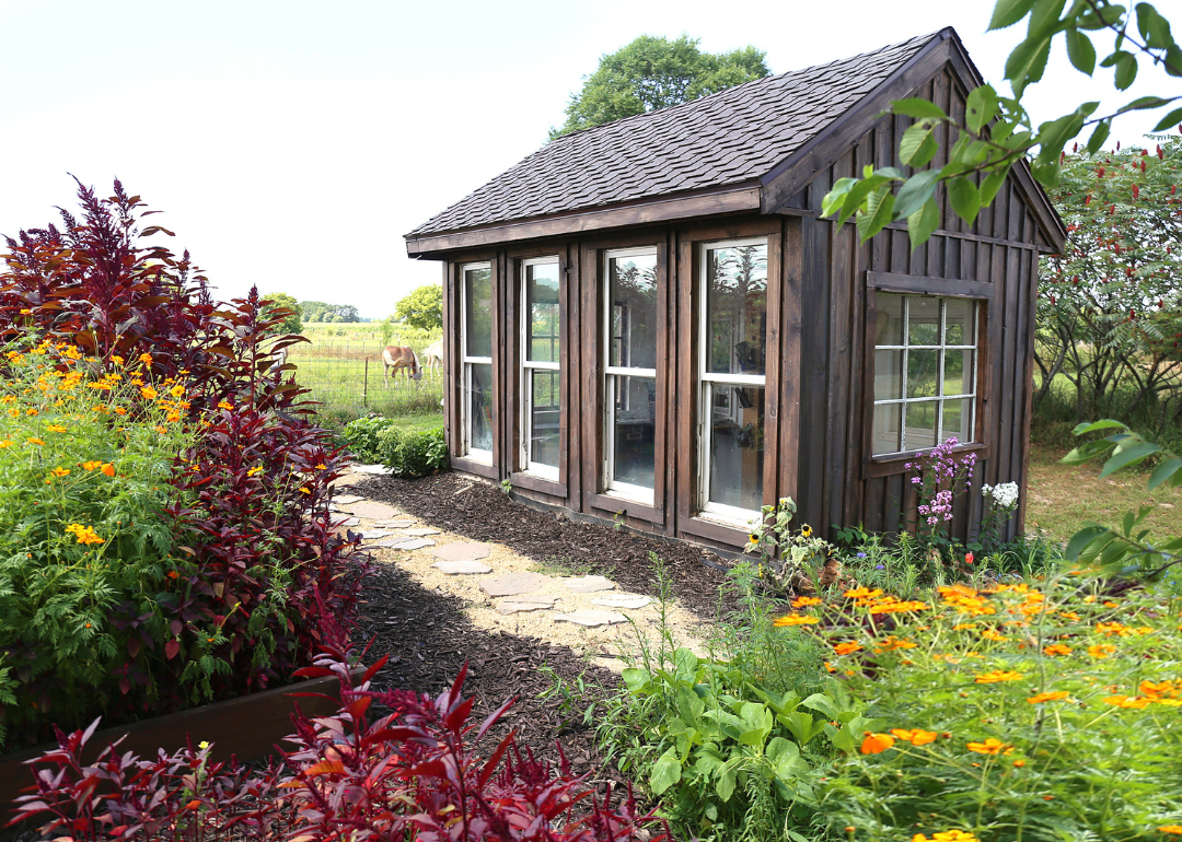 A wooden garden shed