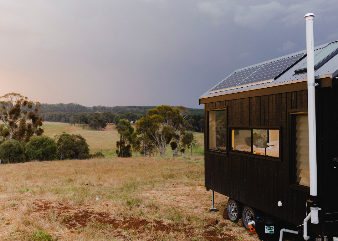 A tiny home in the Australian wilderness that is powered by solar panels.