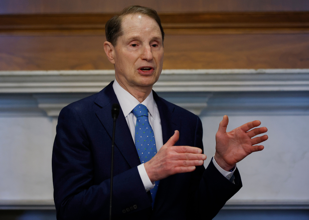 Sen. Ron Wyden (D-OR) speaking during a news conference about the proposed "No Tax Breaks for Union Busting Act" in the Mansfield Room at the U.S. Capitol on May 12, 2022.