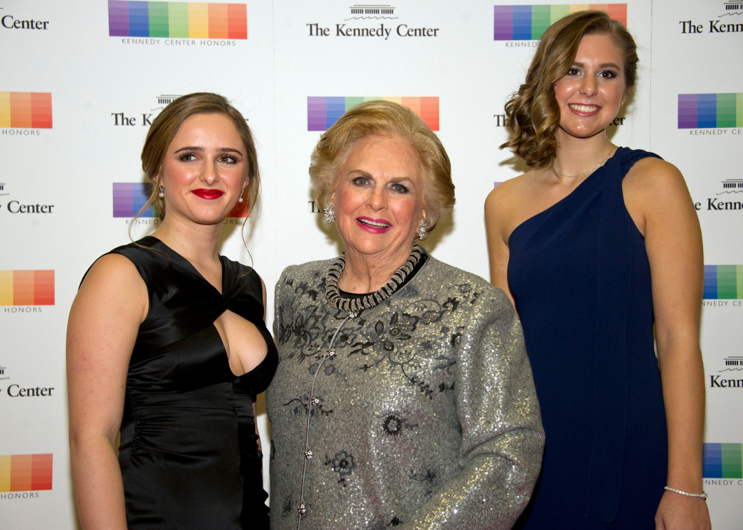 Jacqueline Mars, center, and her granddaughters, Graysen Airth, left, and Katherine Burgstahler, right, arriving for the formal Artist's Dinner honoring the recipients of the 40th Annual Kennedy Center Honors.
