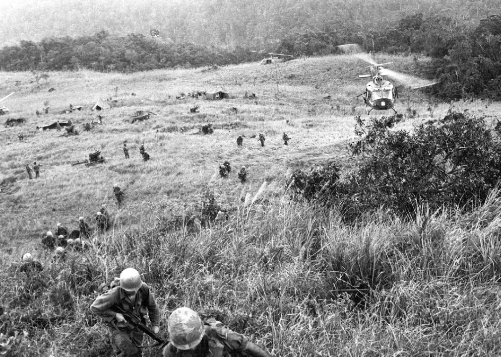 US Army troops deploy at a landing zone in the Central Highlands.