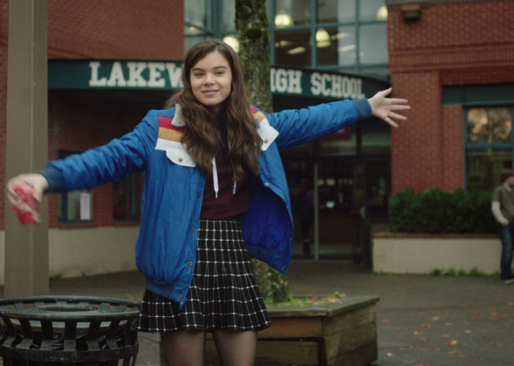 Hailee Steinfeld outside Guilford Park Secondary School in The Edge of Seventeen
