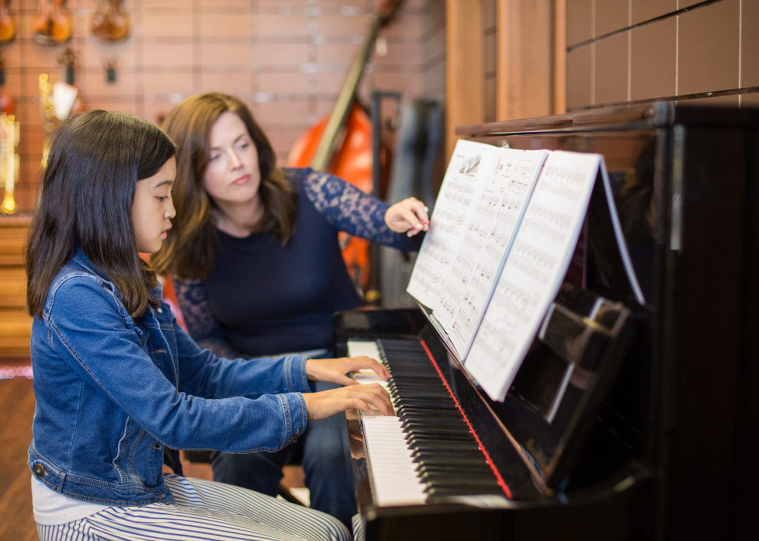 A piano teacher and their pupil during a lesson