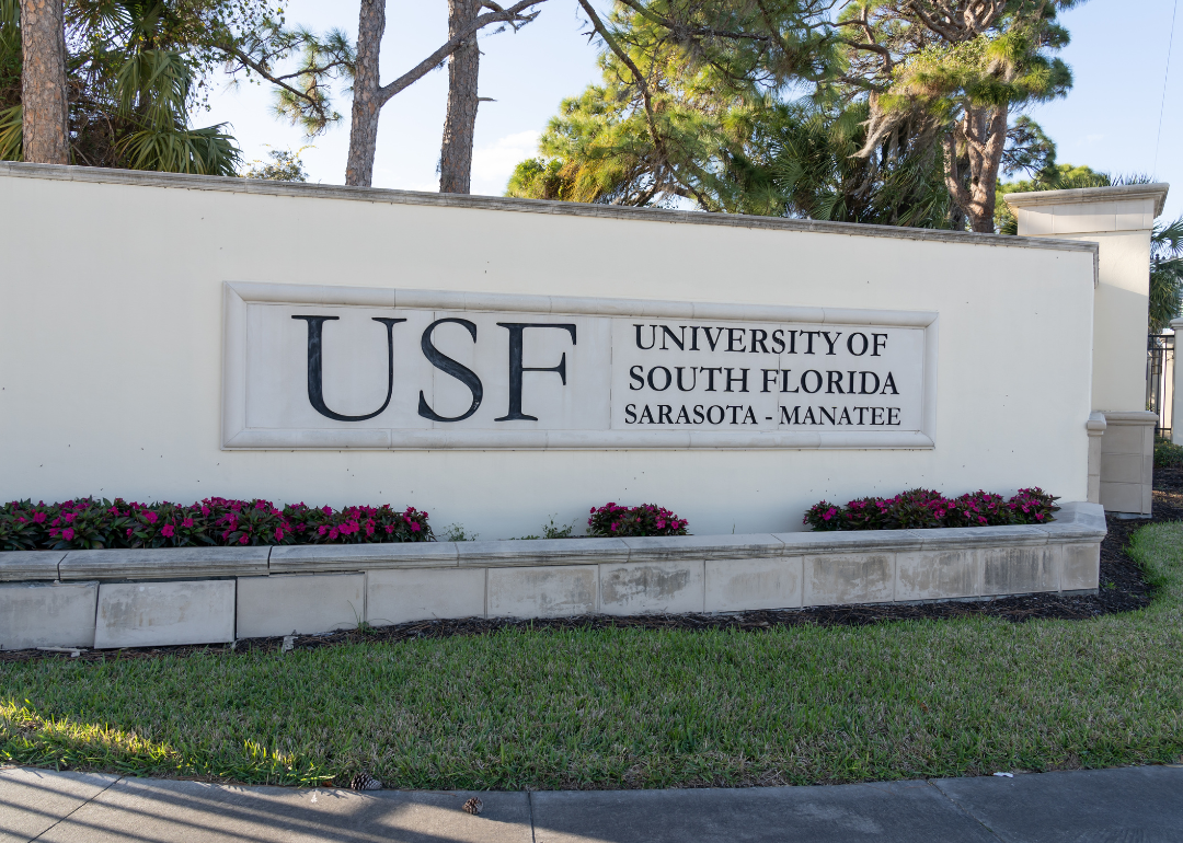 An entrance sign for the University of South Florida - Sarasota-Manatee.