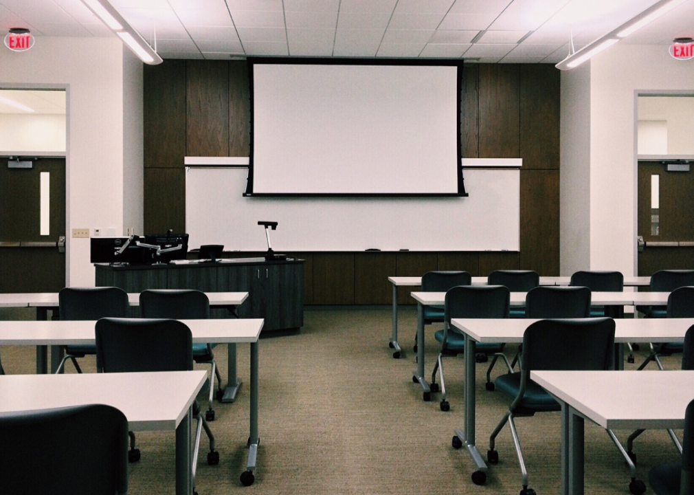 An empty college classroom.