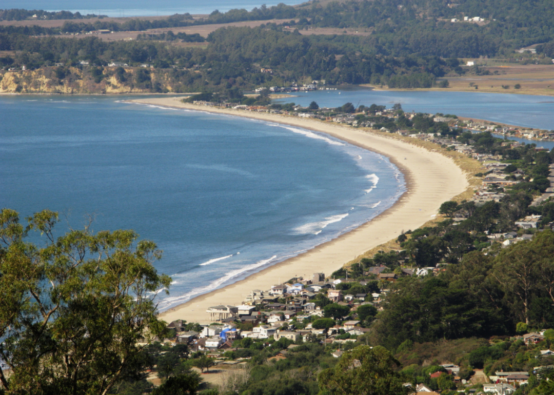 Aerial view of a white sand beach