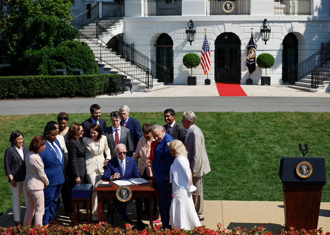 US President Joe Biden signing the CHIPS and Science Act of 2022 during a ceremony on the South Lawn of the White House on Aug. 9, 2022, in Washington DC.
