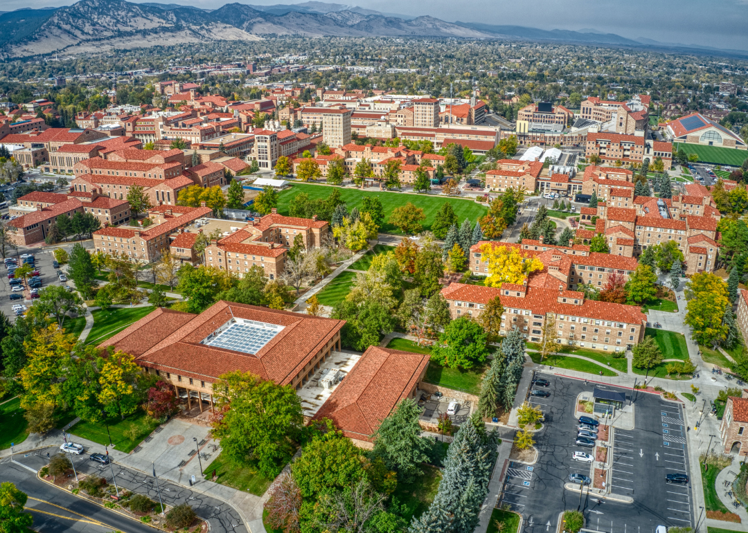 An aerial view of the University of Colorado in Boulder.