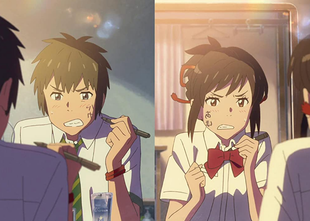 Michael Sinterniklaas, Ryunosuke Kamiki, Stephanie Sheh, and Mone Kamishiraishi in Your Name.