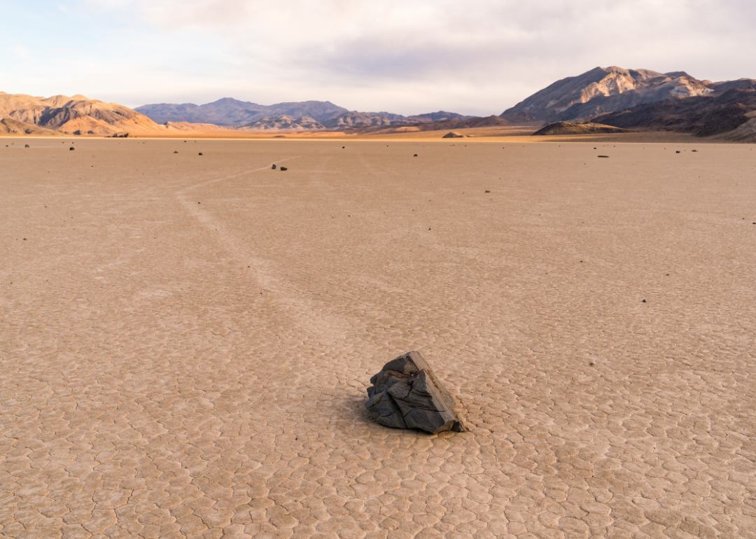 Sailing stones on the Racetrack Playa located in Death Valley National Park, Inyo County, California.