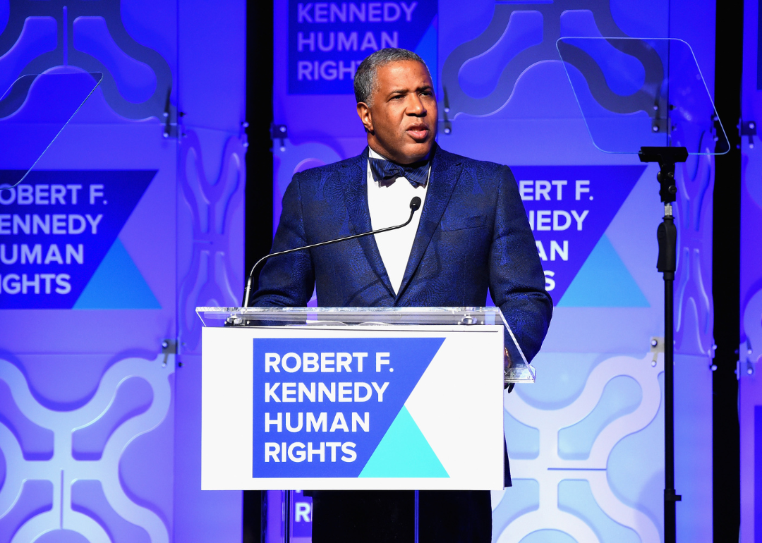 Robert Smith speaking onstage at RFK Human Rights' Ripple of Hope Awards Honoring VP Joe Biden, Howard Schultz, and Scott Minerd in New York City.