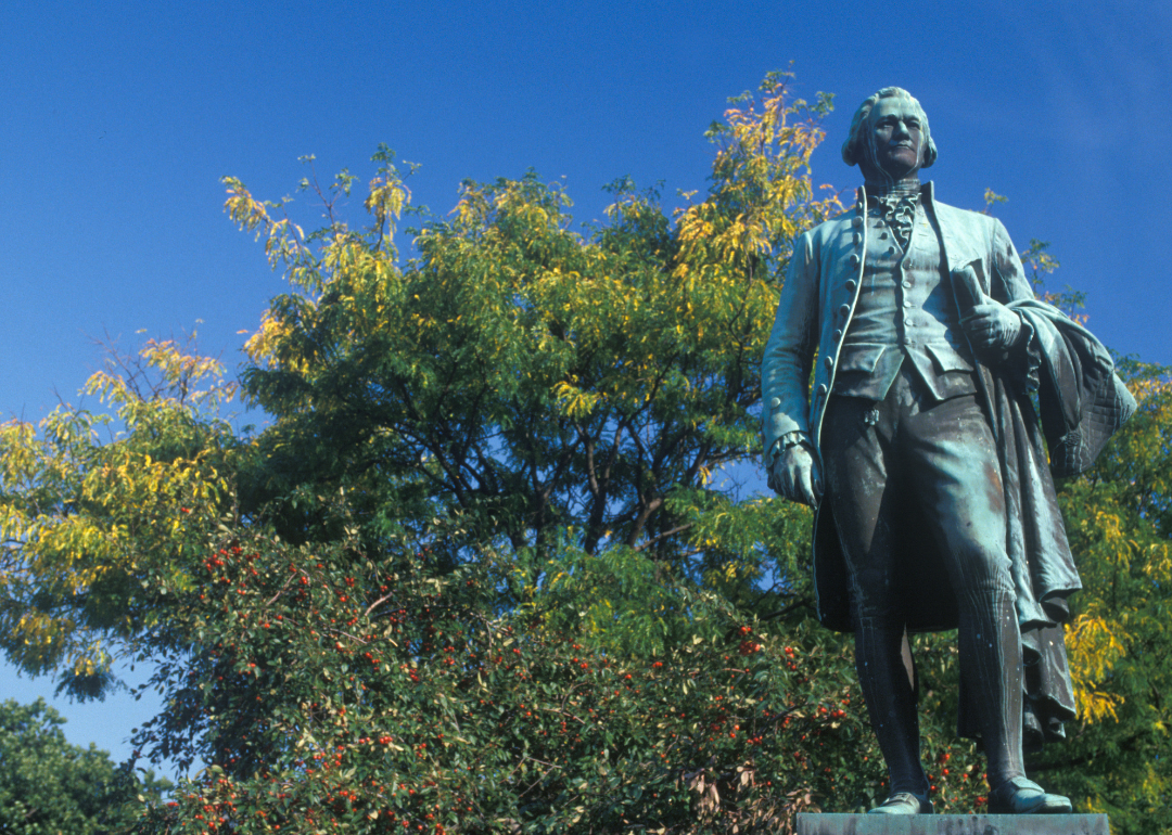 A statue of Alexander Hamilton in Paterson, New Jersey