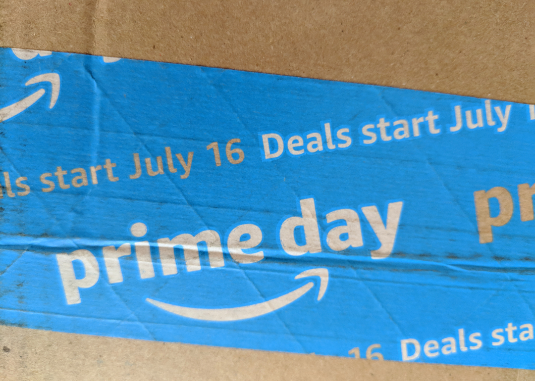 Blue tape for Amazon Prime Day wrapped around a package.
