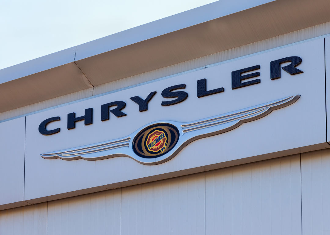 A Chrysler automobile dealership sign