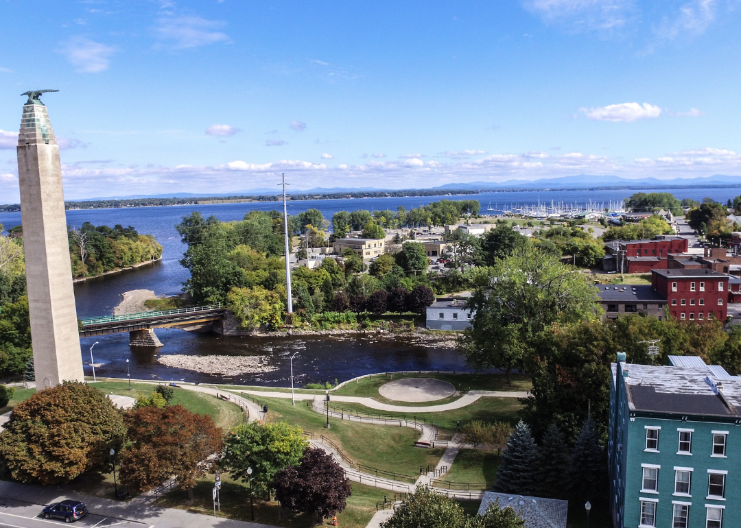 An aerial view over the lake in Plattsburgh.