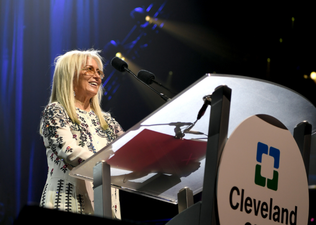 Dr. Miriam Adelson speaking onstage during the 24th annual Keep Memory Alive 'Power of Love Gala' benefit