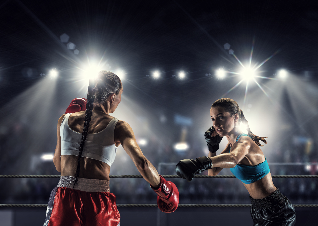 Two girls boxing in the ring