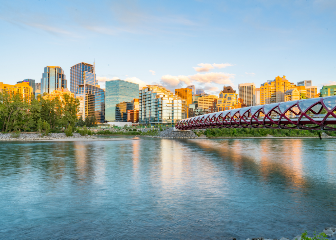 Peace Bridge in front of the skyline of Calgary, Alberta