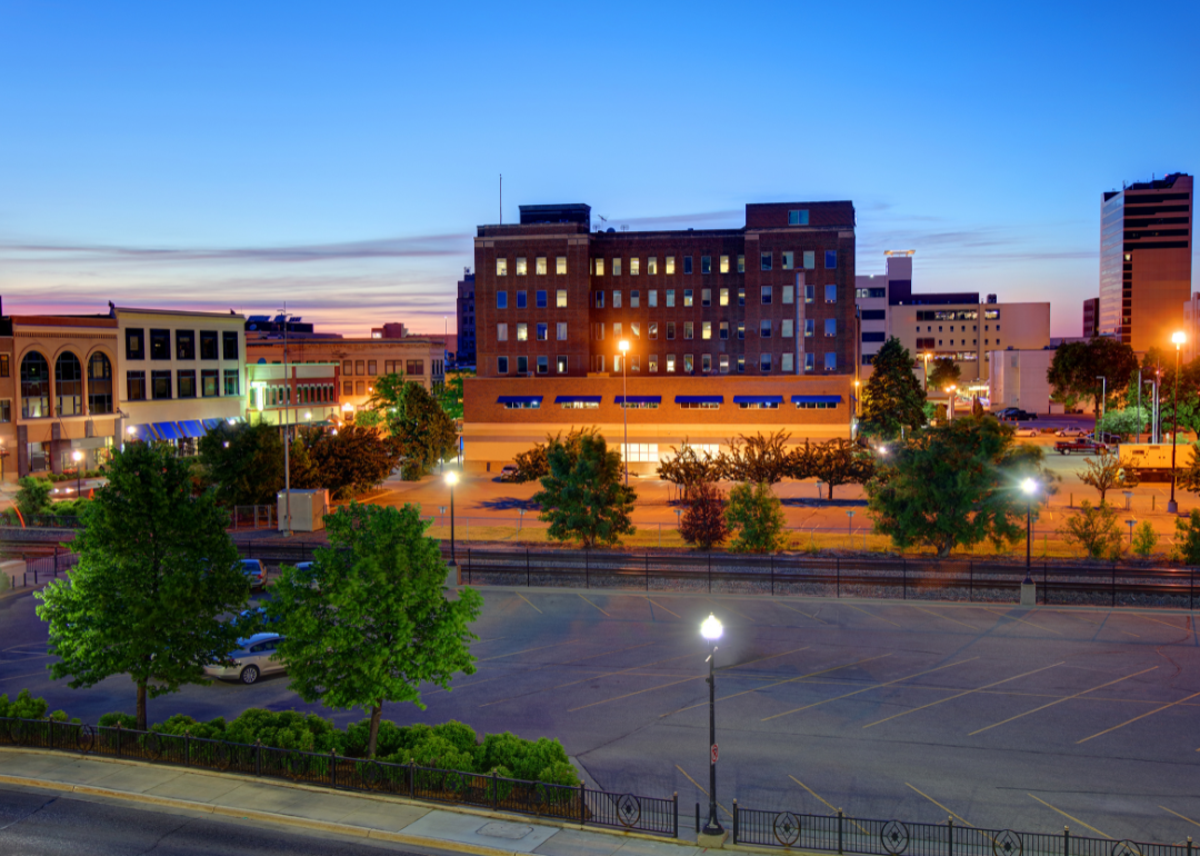 Buildings in Fargo as seen at night.