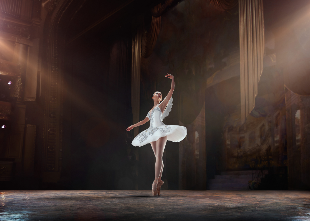 A classical ballerina performing in a theater.