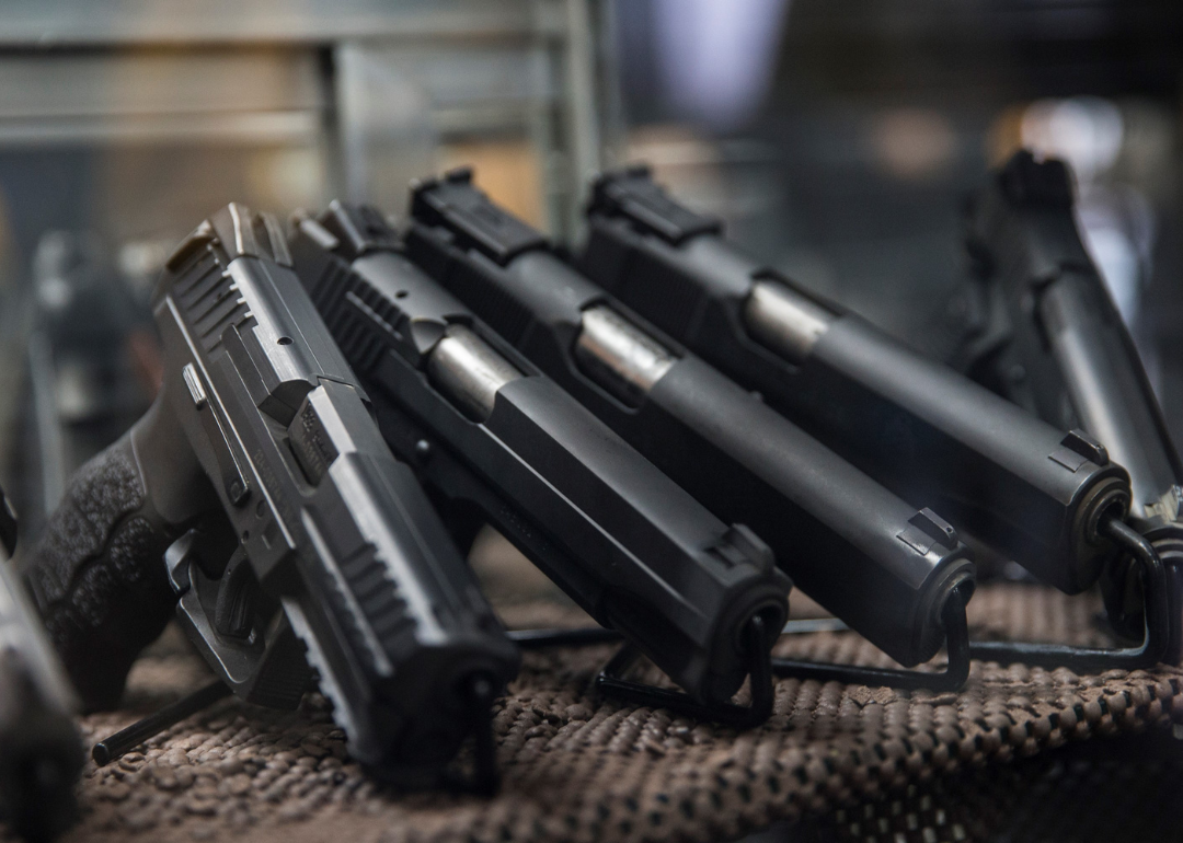 Assorted pistols on display on the range at Blue Ridge Arsenal in Chantilly.