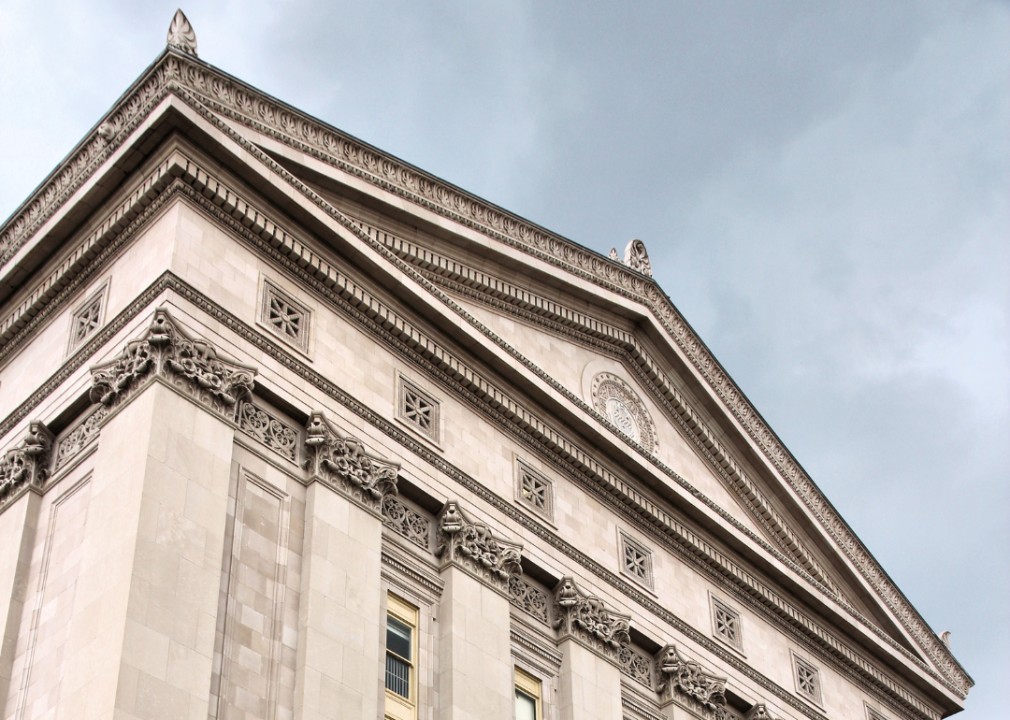 An ornate facade of a building at the University of Pittsburgh.