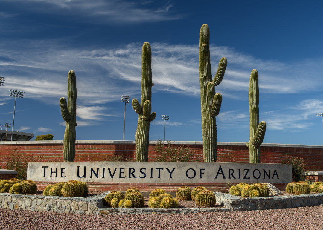 The entrance sign to the campus of the University of Arizona in Tucson.