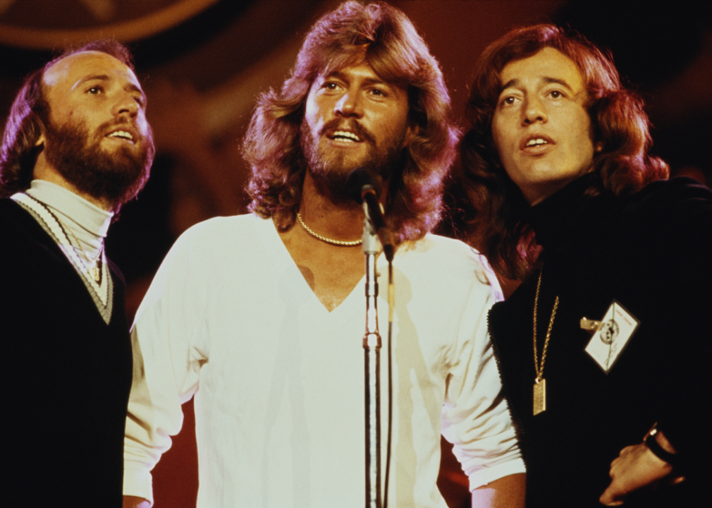 The Bee Gees onstage in the 1970s.