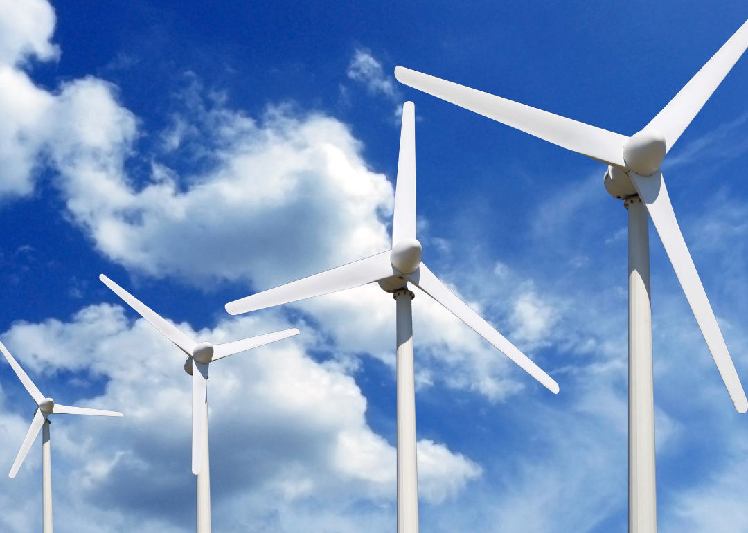 Four wind turbines in a row