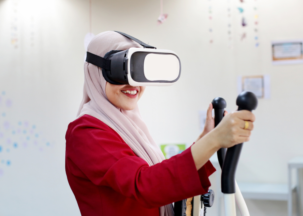 A woman using a VR headset