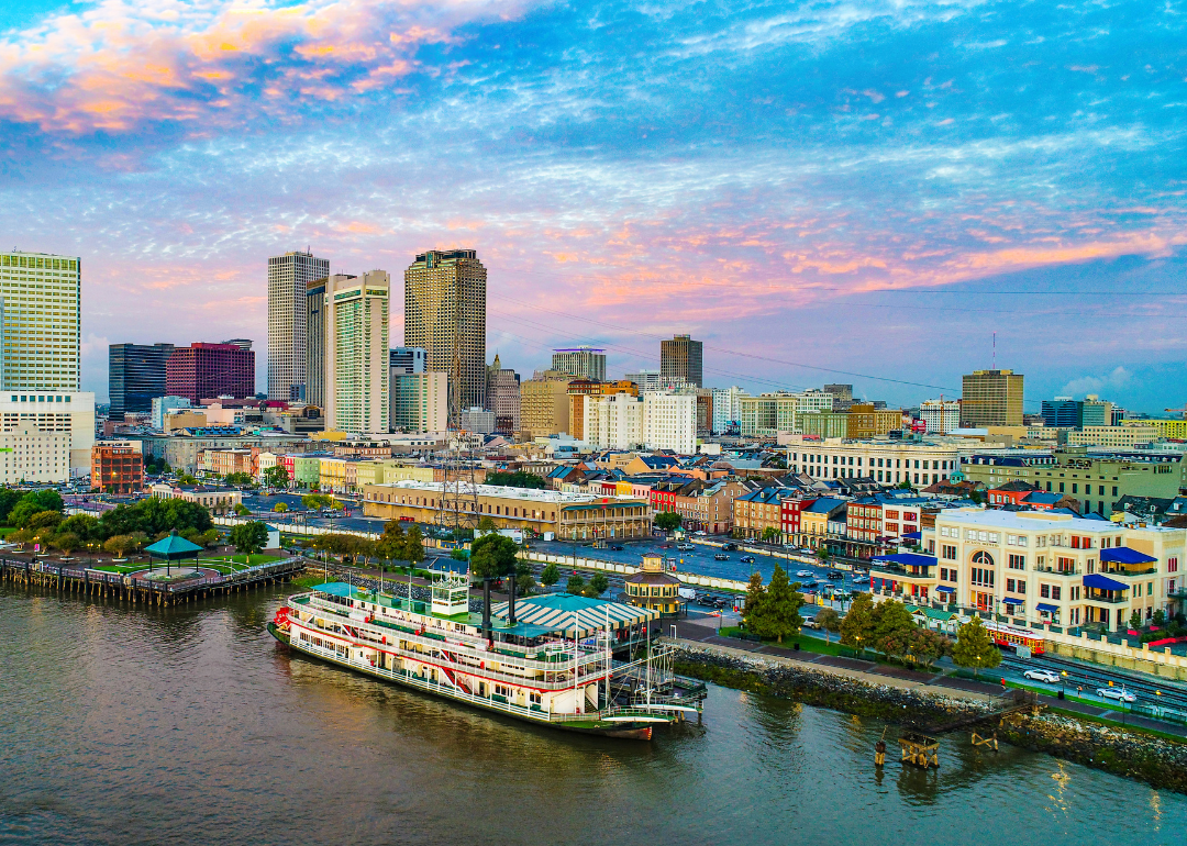New Orleans near the water at dusk.