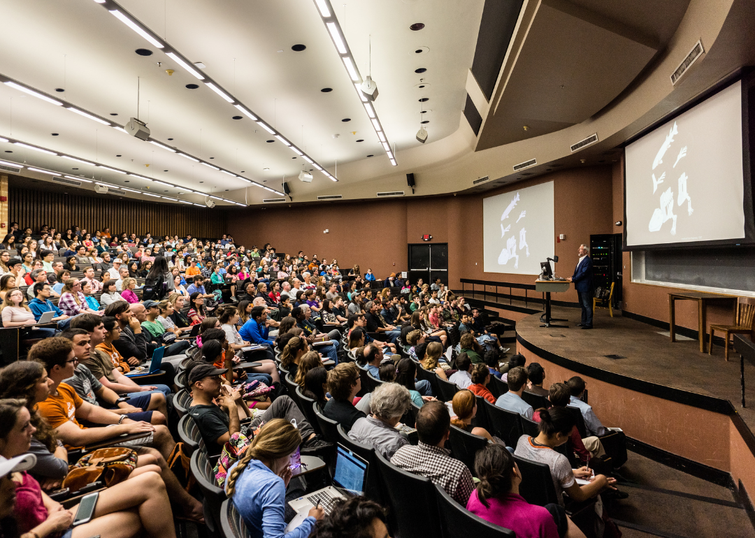 A full college lecture hall.
