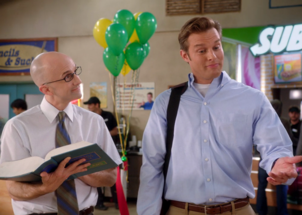 Travis Schuldt (Subway) and Jim Rash at the Subway in Community 